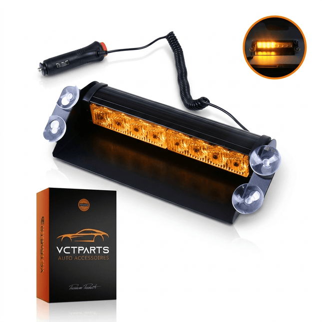 VCTparts Raamflitser Oranje LED Stroboscoop Zwaailicht – 12V met Zuignappen en 8 Knipperstanden NORGOS 1