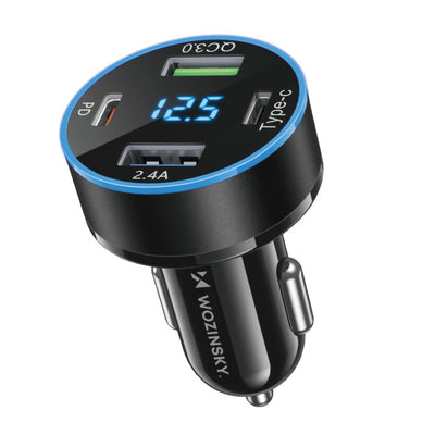 Wozinsky Auto Oplader 50W 2x USB-C 2x USB-A met Display en Snelladen 4 Poorten voor meerdere apparaten