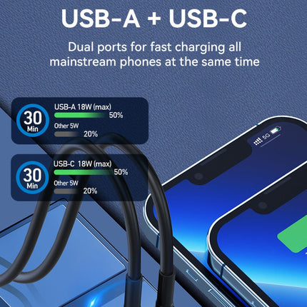 Wozinsky Wozinsky WDCCAC USB C USB A 36W Autolader Snellader met Display Zwart Hurtel 7
