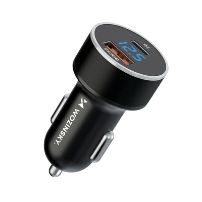 Wozinsky WDCCAC USB C USB A 36W Autolader Snellader met Display Zwart